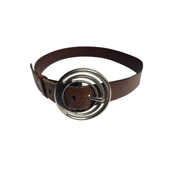 Silpada Designs Brown Leather Belt with Large Silver Statement Circle Buckle M/L - Picture 1 of 7